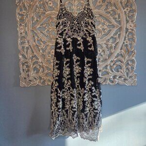 Express Dress Black cream lace floral embroidery XS NWT's